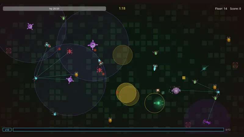 A room fourteen floors deep, the process surrounded by a swarm of bugs, leeches and drones with weapon fields overlapping across the arena.